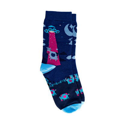 Cosmic Cow UFO Space Crew Socks