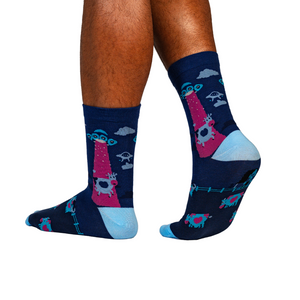 Cosmic Cow UFO Space Crew Socks