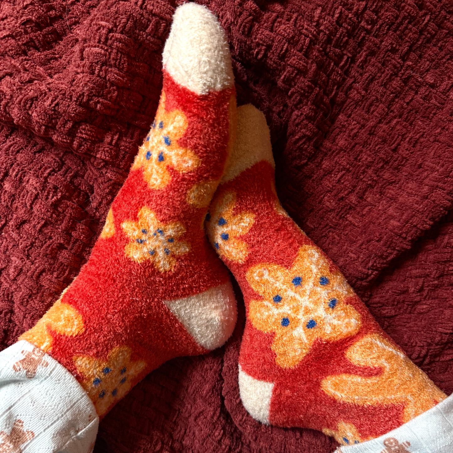 Fuzzy Gingerbread Dreams Socks