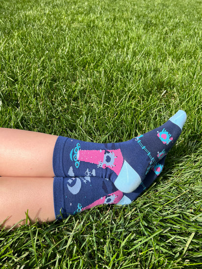 Cosmic Cow UFO Space Crew Socks