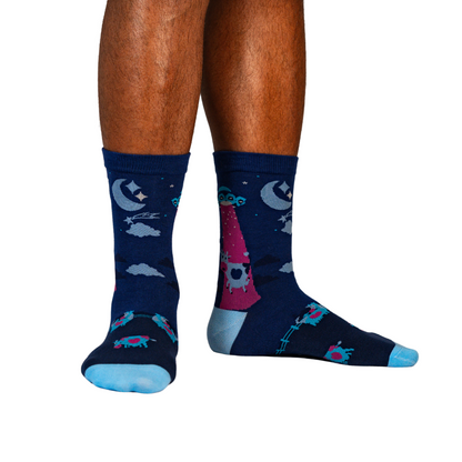 Cosmic Cow UFO Space Crew Socks